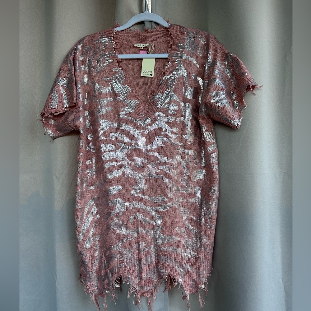*LAST CHANCE* JODIFL Metallic Pink Short Sleeve Top
